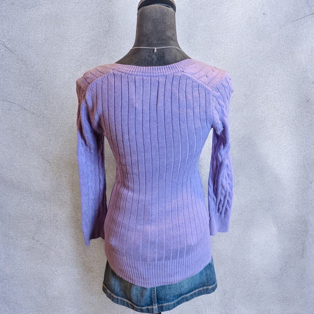 2000s American Eagle Lilac Cable Knit Scoop Neck Sweater Small - Picture 3 of 9